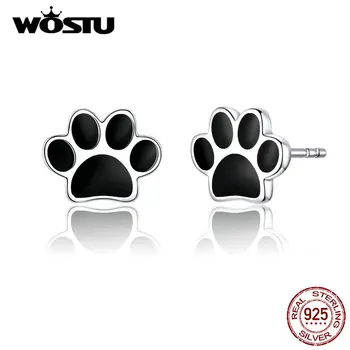

WOSTU Fashion 925 Sterling Silver Paw Dog Footprint Black Stud Earrings For Women Blue Small Earrings Silver 925 Jewelry DXE757