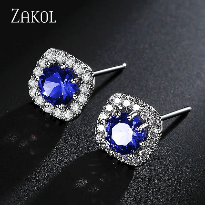 Горячая Распродажа прозрачные круглые серьги гвоздики ZAKOL с кубическим