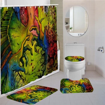 

Fantasy Style Printing Shower Curtain Set with Non-slip Rug Toilet Cover Bath Mat and 12 Hooks Bathroom Accessory Decor