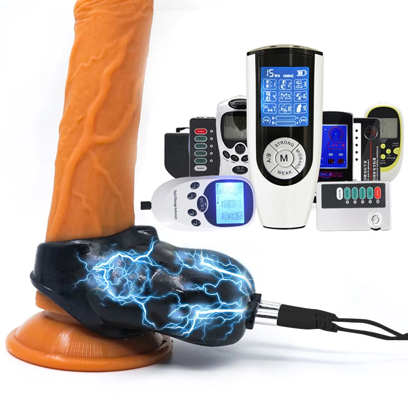 Electric Shock Penis Stimulation Ring Scrotum Squeeze Sleeve Sex Ball Stretcher SM Chastity Cage Male Delay Masturbation Sex Toy
