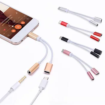 

2 in 1 usb Cable USB Type C to 3.5mm Jack AUX Audio Cable Portable Type-C To 3.5mm Connector Adapter For Mobilephone