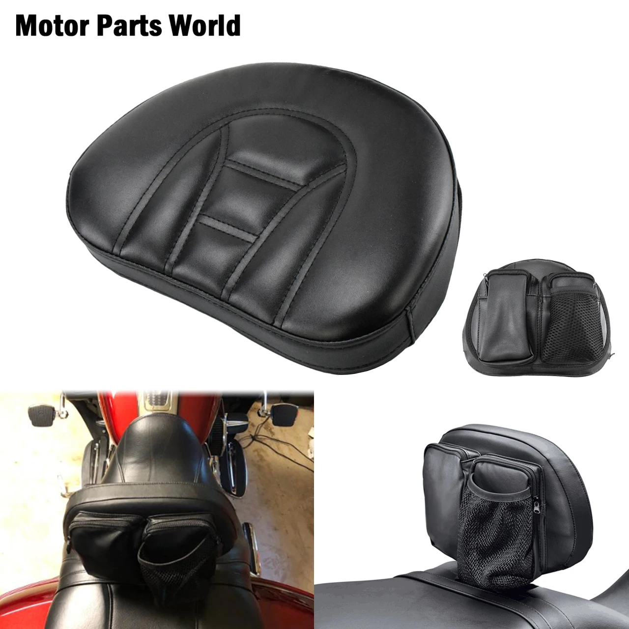Motorcycle Black Rider Backrest Organizer Pad w/ Pocket For Harley Dyna Super Glide FXD Fat Bob Touring Sportster XL Softail |