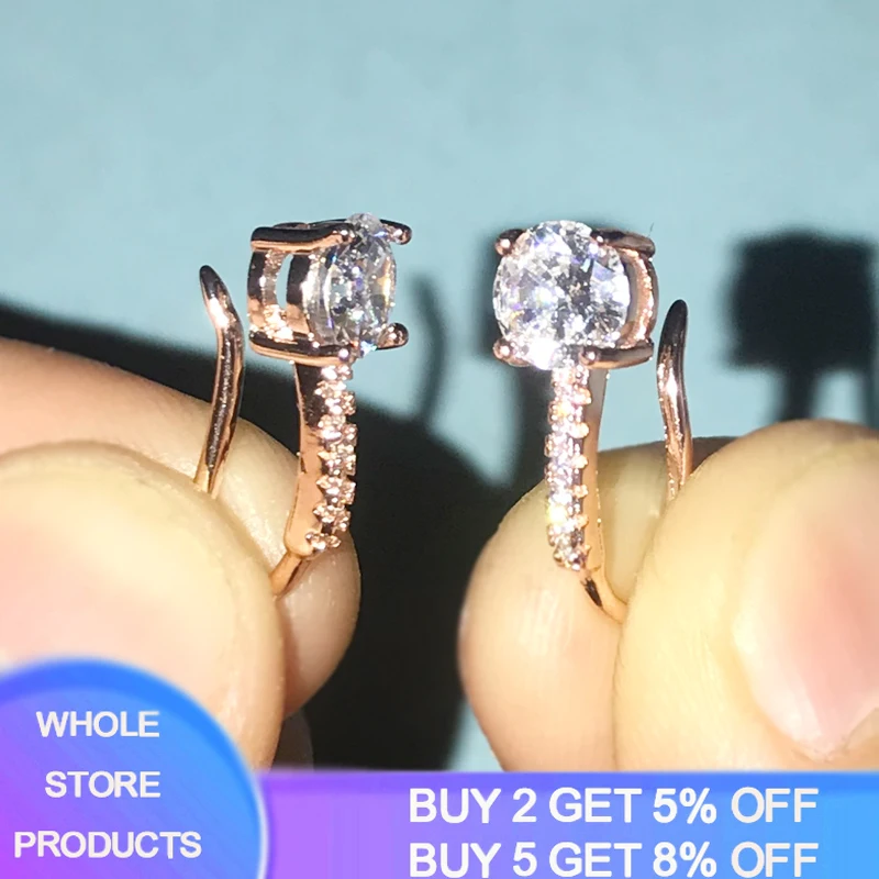

Fashion Women Rose Gold Color Round Cubic Zirconia Dangle Earrings Korean Fashion Circle Drop Earrings Sweet Small Jewelry Gift