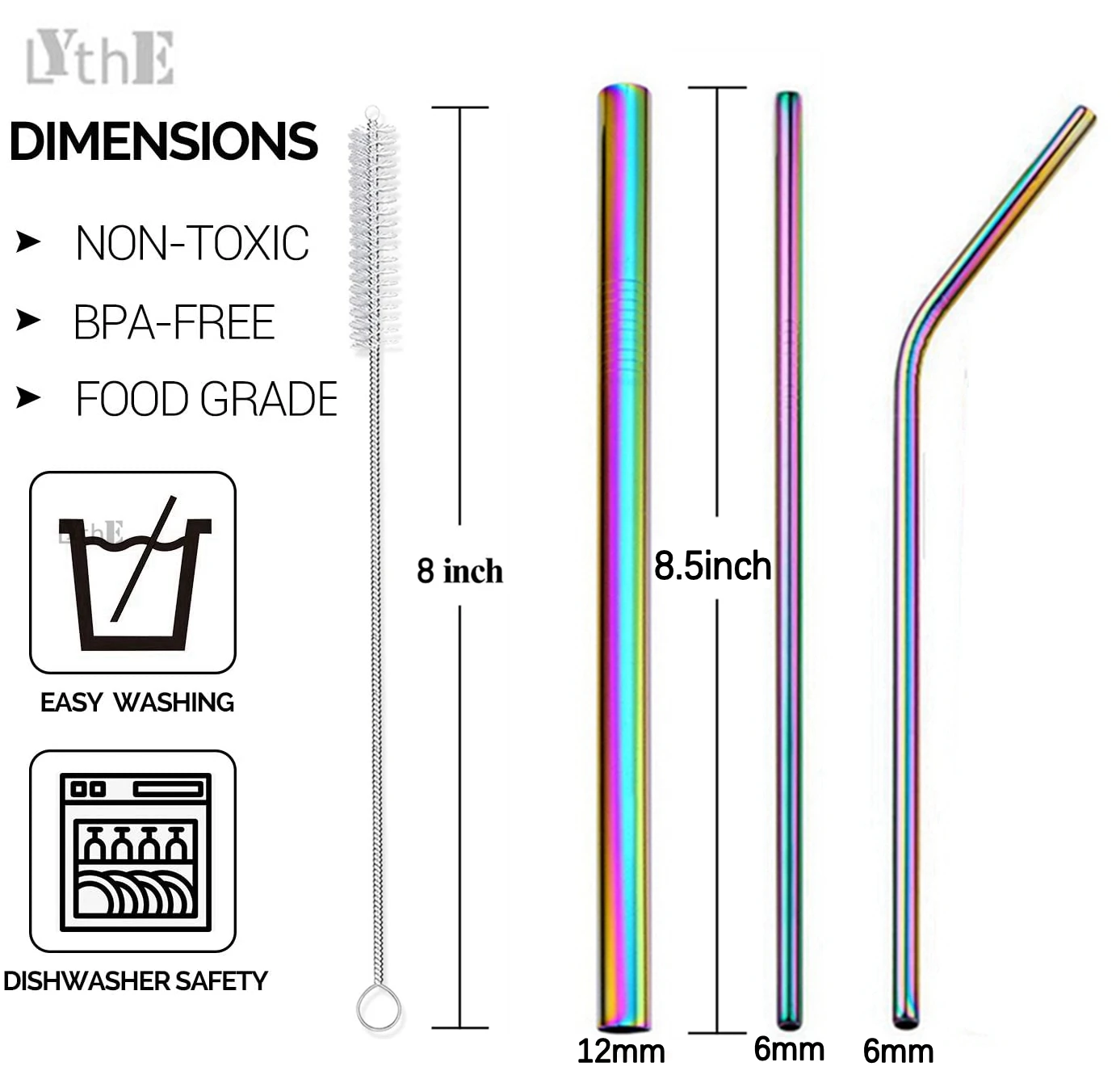 Reusable Metal Drinking Straws 304 Stainless Steel Straw Sturdy Bent Straight Boba Straw with Cleaning Brush Bar Party Accessory drinking straws metal straw set cocktail accessories straw cleaner brush