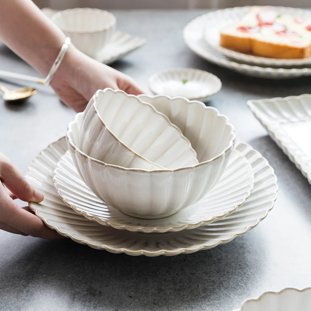 White Ceramic Plate Set Home Dinner Plate Bowl Steak Salad Tableware Creative Nordic Breakfast Dishes Plates Sets Coffee Mug Cup
