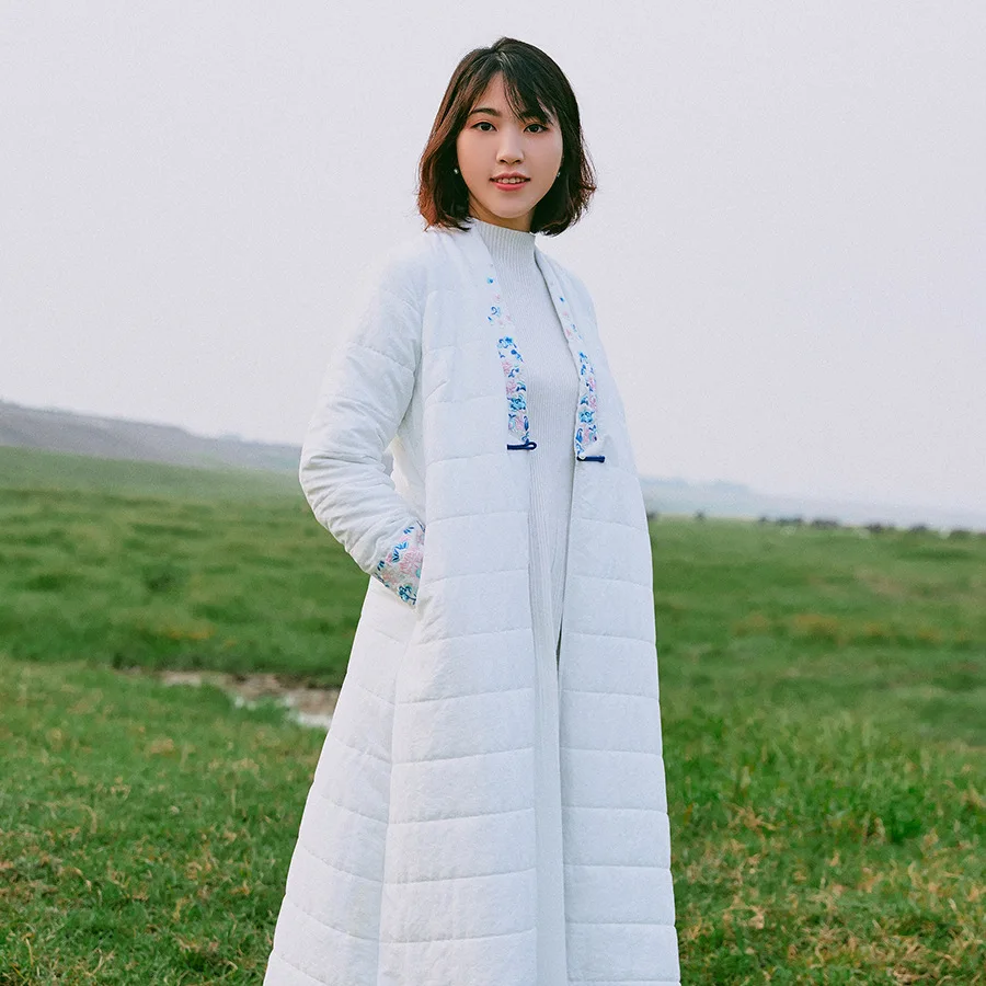 

2019 Winter Ethnic Embroidery X-long Cotton-padded Clothes Chinese-style Origional Designer Brand Embroidered Thick Cotton Coat