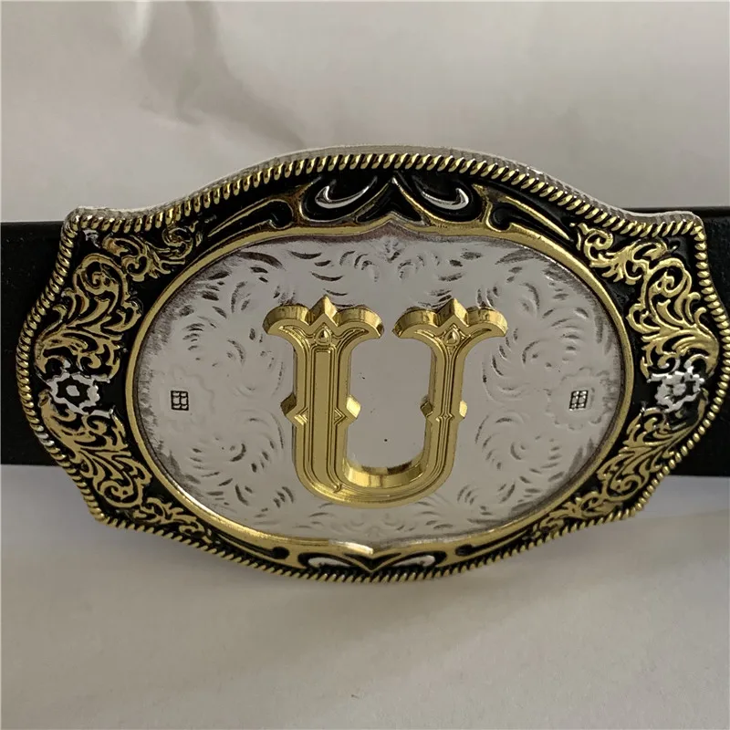 Retail New Style Golden U Initial Letter Belt Buckle For Metal Men
