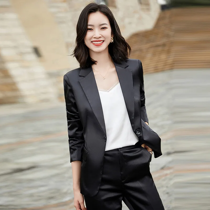 Pant Suits Set Women's Autumn Female Professional Office Lady Blazer Slim Blue Suit Jacket+ Pants Feet Pants Two Sets