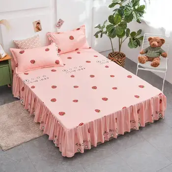 

2020 New bed skirt 3 pcs cotton lace bed sheet and pillowcase for full queen king bed home textile bedding