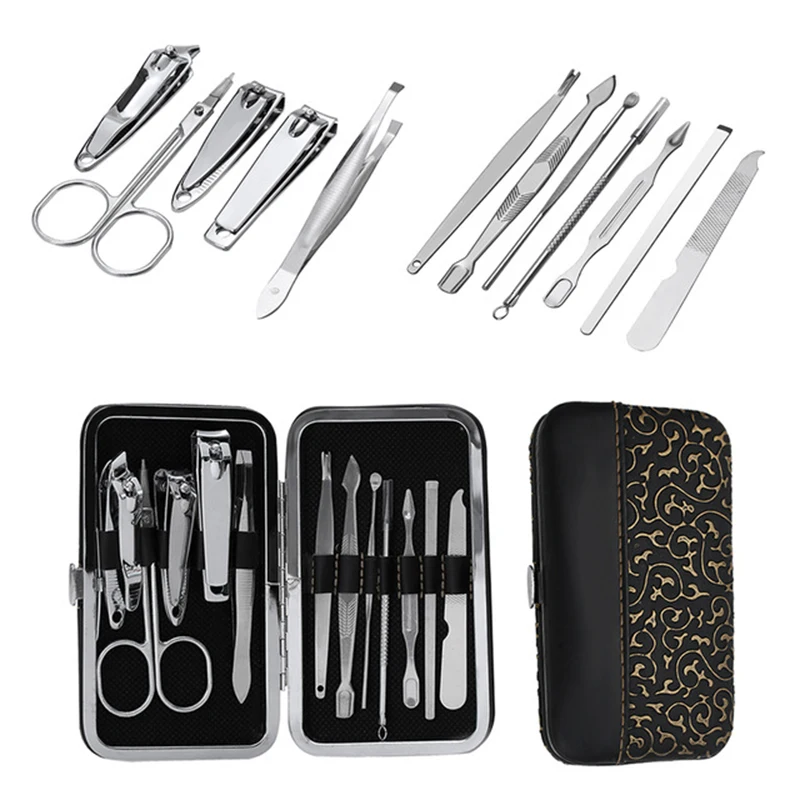 12 In 1 Stainless Steel Nail Clipper Set Pedicure Manicure Tools Set Nail Care Nipper Cutter Cuticle Beauty Suit Kit