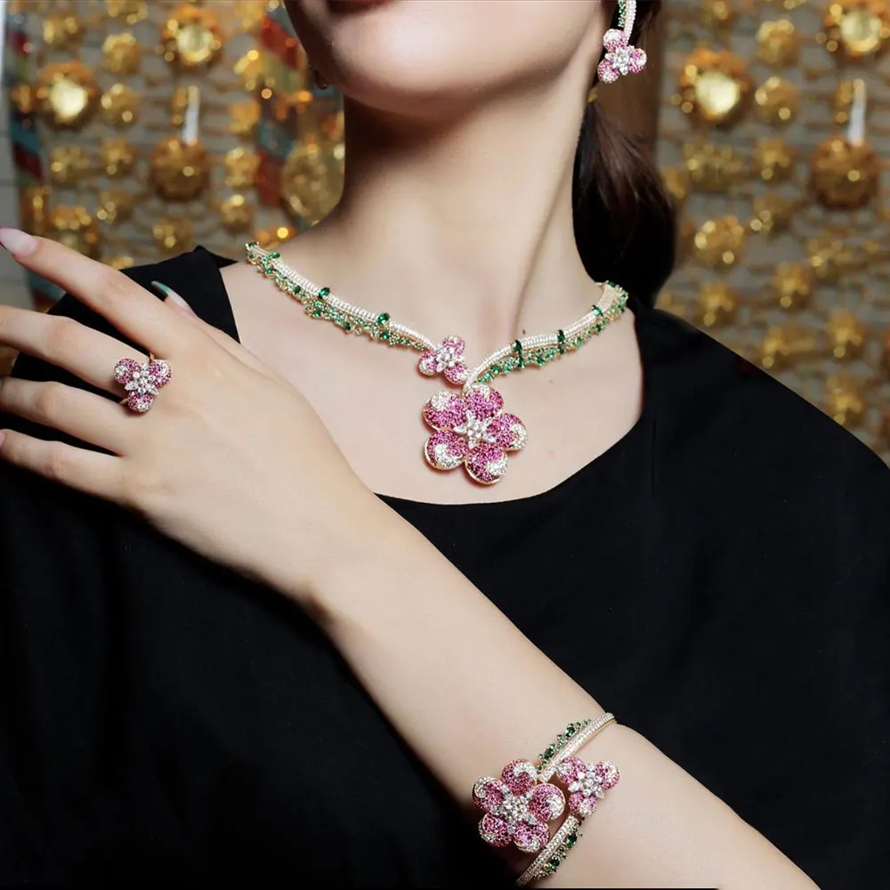 

GODKI новые трендовые 4 шт полностью микро CZ Роскошные африканские набор украшений для женщин Свадебные циркониевые хрустальные индийские серьги с шейным платком