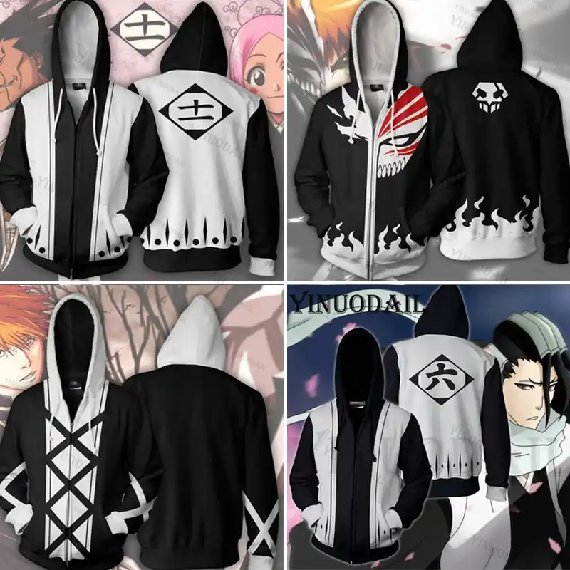 Men And Women Zip Up Hoodies Anime Bleach Hoodie Kuchiki Byakuya Squad 6 Captain Sweatshirt Cosplay Costumes Harajuku Streetwear Hoodies Sweatshirts Aliexpress
