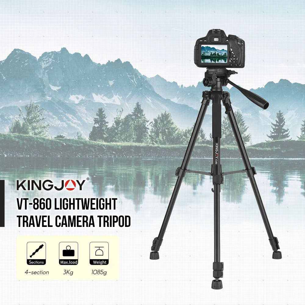 Kingjoy VT-850 28 Inch Aluminum Alloy Professional Camera Tripod for Photography Video Shooting Support DSLR SLR Camcorder