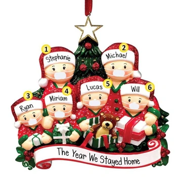 

Xmas Happy Family Marry Christmas Tree Hanging Ornament 2020 Opening Gift Couple Wearing Face Masks Tradition Fun Party Supplies