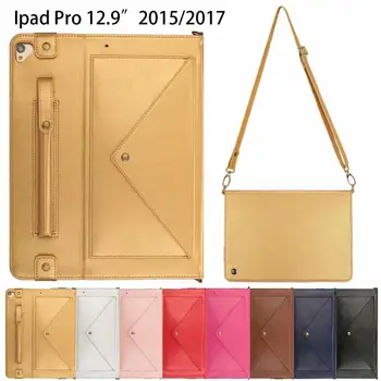 

Letter Style Tablet Case For iPad Pro12.9''2015/2017 Wallet card package Leather Cover Crossbody Bag Strap