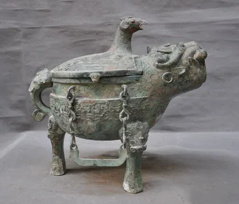

wedding decoration Shang Zhou Dynasty bronze Ware beast head Dynasty Palace Portable Pot Jar Crock
