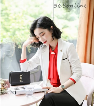 

Novelty White Long Sleeve Formal Blazers Jackets Coat Business Women Work Wear Blaser Tops Outwear Overcoat Uniform Styles