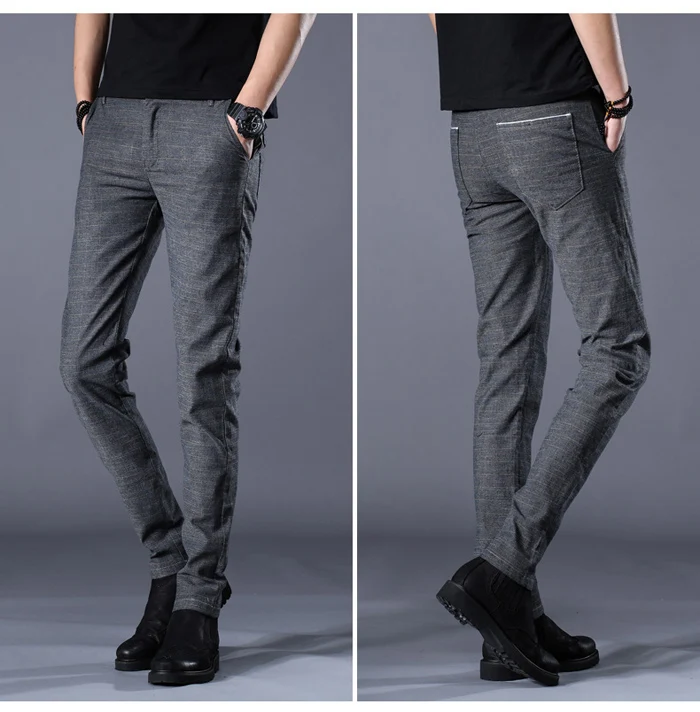 Новые мужские эластичные клетчатые брюки бизнес мода Slim Fit повседневные брюки мужские Брендовые брюки