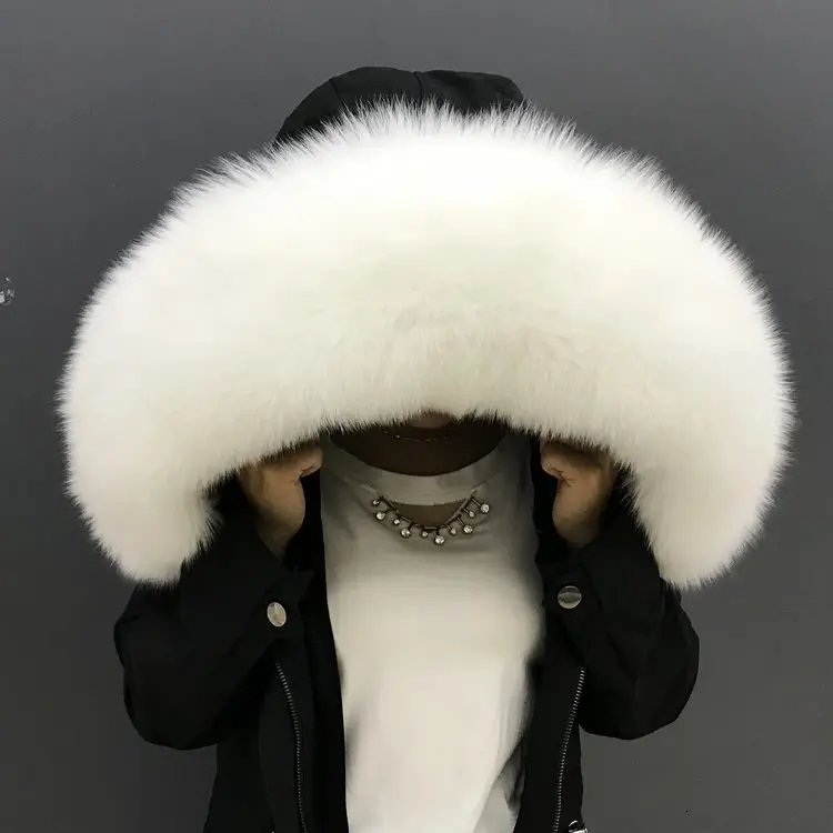 pure white Натуральный мех лисы воротник зимний женский натуральный пушистый мех серый воротник шаль из натурального меха енота меховой шарф женский роскошный - Цвет: pure white