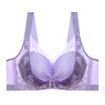 

3/4 Cup Gather Breast Lifting Women Bra Lace Back Closure Daily Breathable Wireless Adjustable Push Up Wide Brim Deep V Ladies