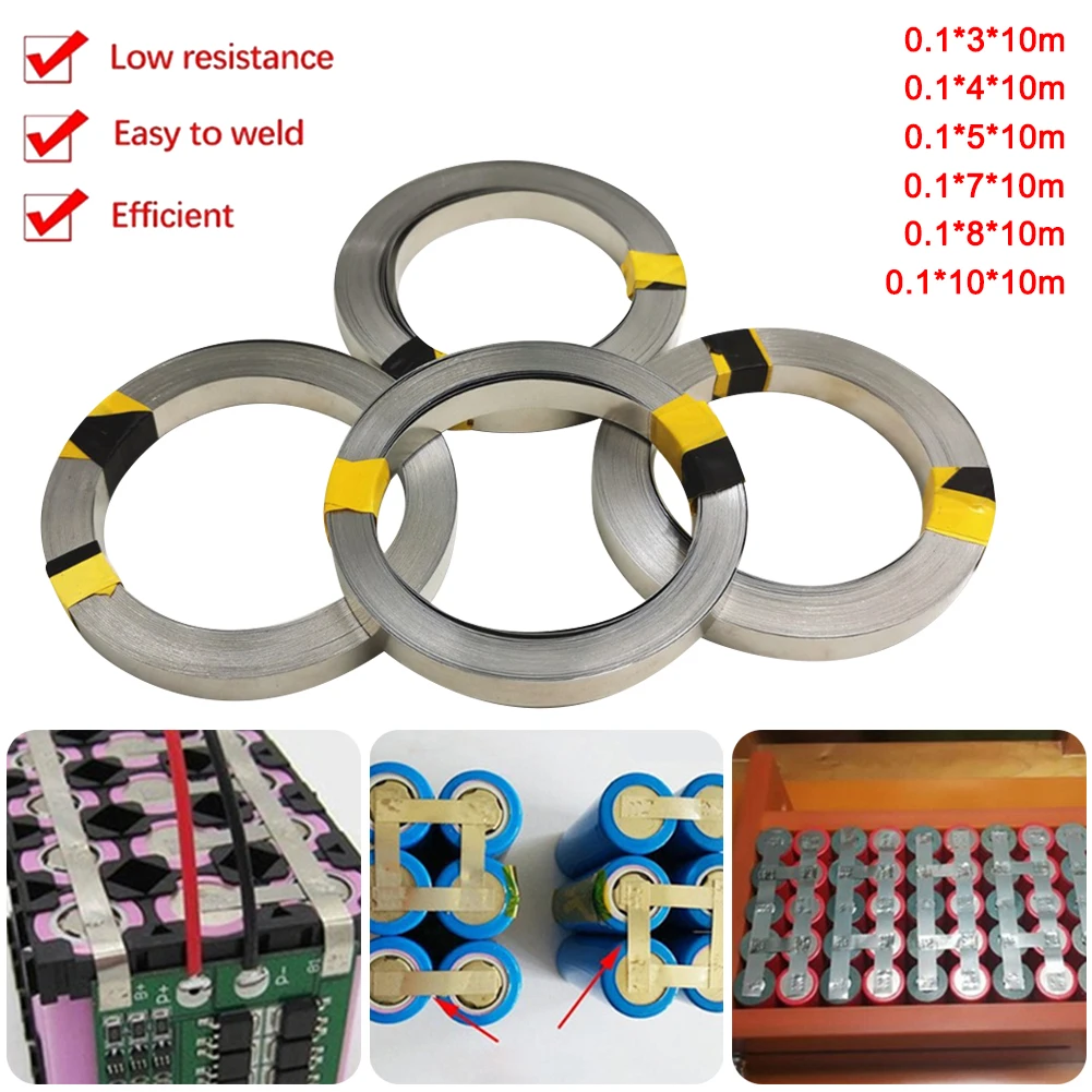 Tira de níquel de 10m, 0,1mm, batería 18650, Conector de tira de acero niquelado, soldador por puntos, herramientas de máquina