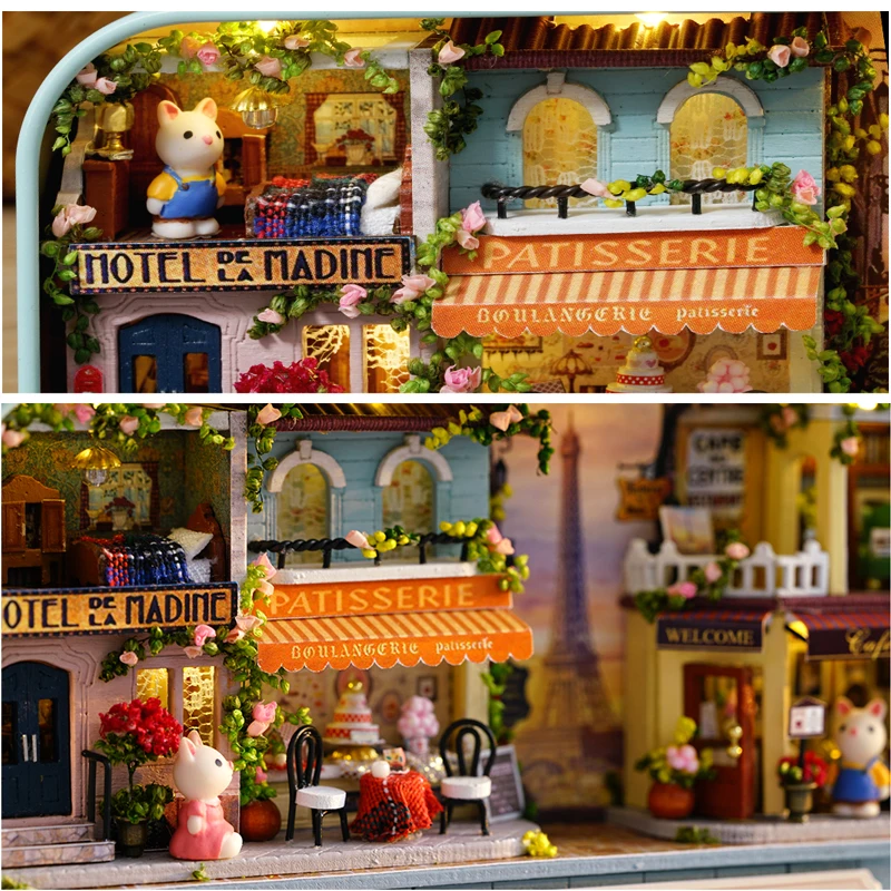 Dorf Anmerkungen Box Theater DIY Mini Dollhouse Puppenhaus Miniatur Spielzeug 