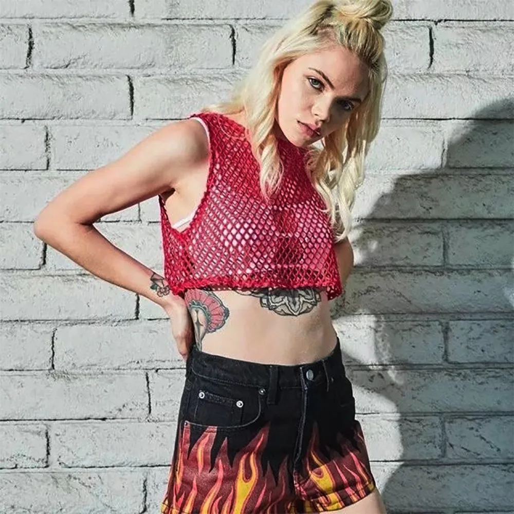 

Women Sexy Harajuku Mesh Tops Net See Through Tanks Transparent Undershirt Star Base Top Camisas Femininas Clubwear 2019 New