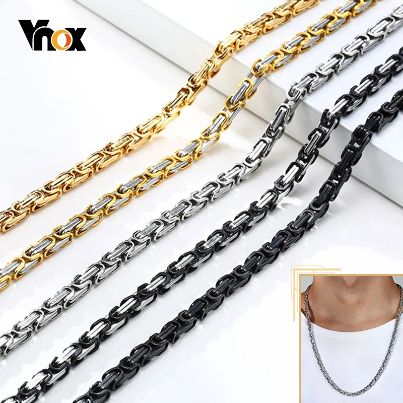 Vnox Men Basic Cubic Square Byzantine Chain Necklace 4mm Wide Stainless Steel Solid Metal Punk Collar Male Jewelry 60cm | Украшения и