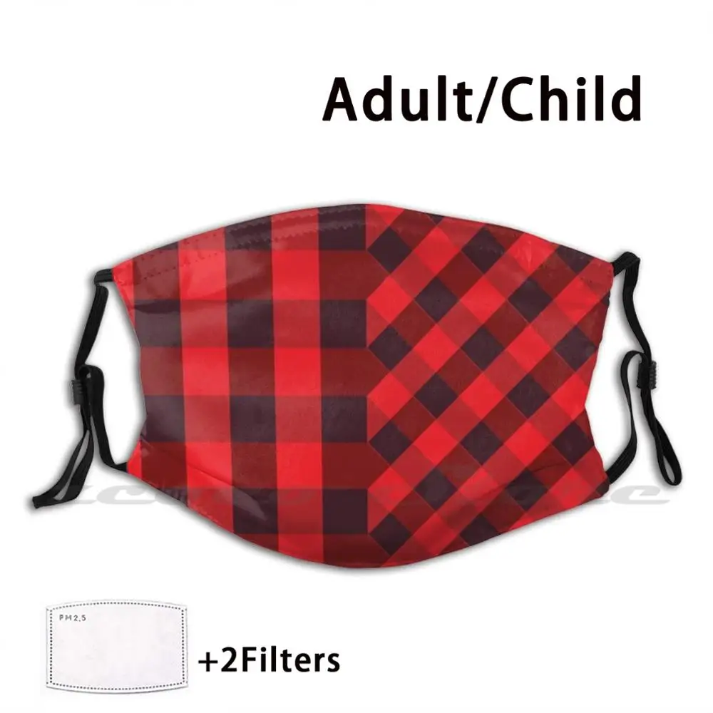 

Crooked Buffalo Check Mask Cloth Washable DIY Filter Pm2.5 Adult Kids Red Angled Cross Mixed Buffalo Glen Check