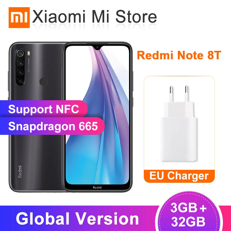  Xiaomi Redmi Note 8 T, глобальная версия, 3 ГБ ОЗУ, 32 Гб ПЗУ, NFC, мобильный телефон, 48мп, четырехъядерный процессор Snapdrag 