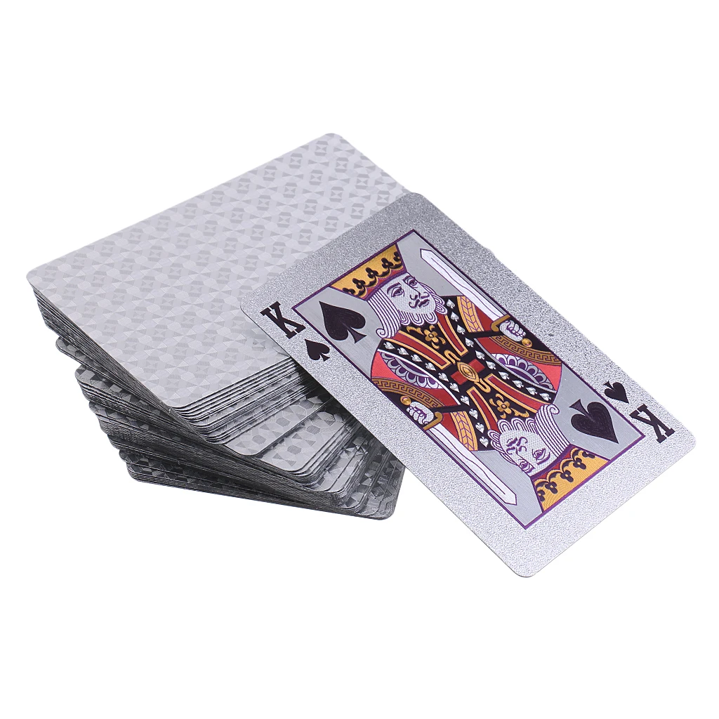 1 Deck Silver Foil Waterproof Plastic Poker PVC Playing Cards Game Pokers  Tricks Props