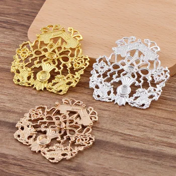 

5 Pieces/Lot 47*49MM Alloy Filigree Flower Hair Sticks Material Vintage Diy Tiara Hairwear Jewelry Accessories