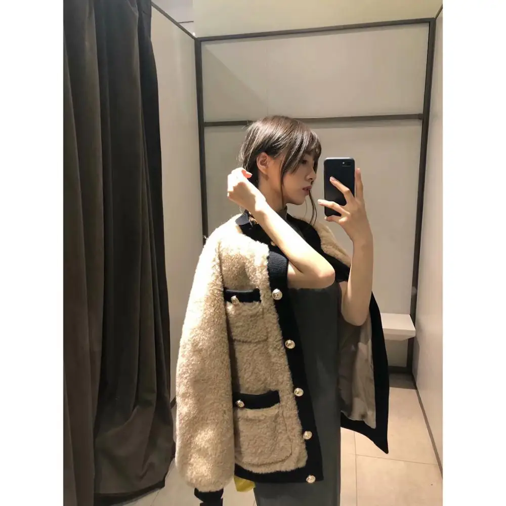 Женские зимние элегантные лоскутные куртки из искусственного меха,, модные женские плотные пальто на пуговицах, женская теплая стильная флисовая одежда