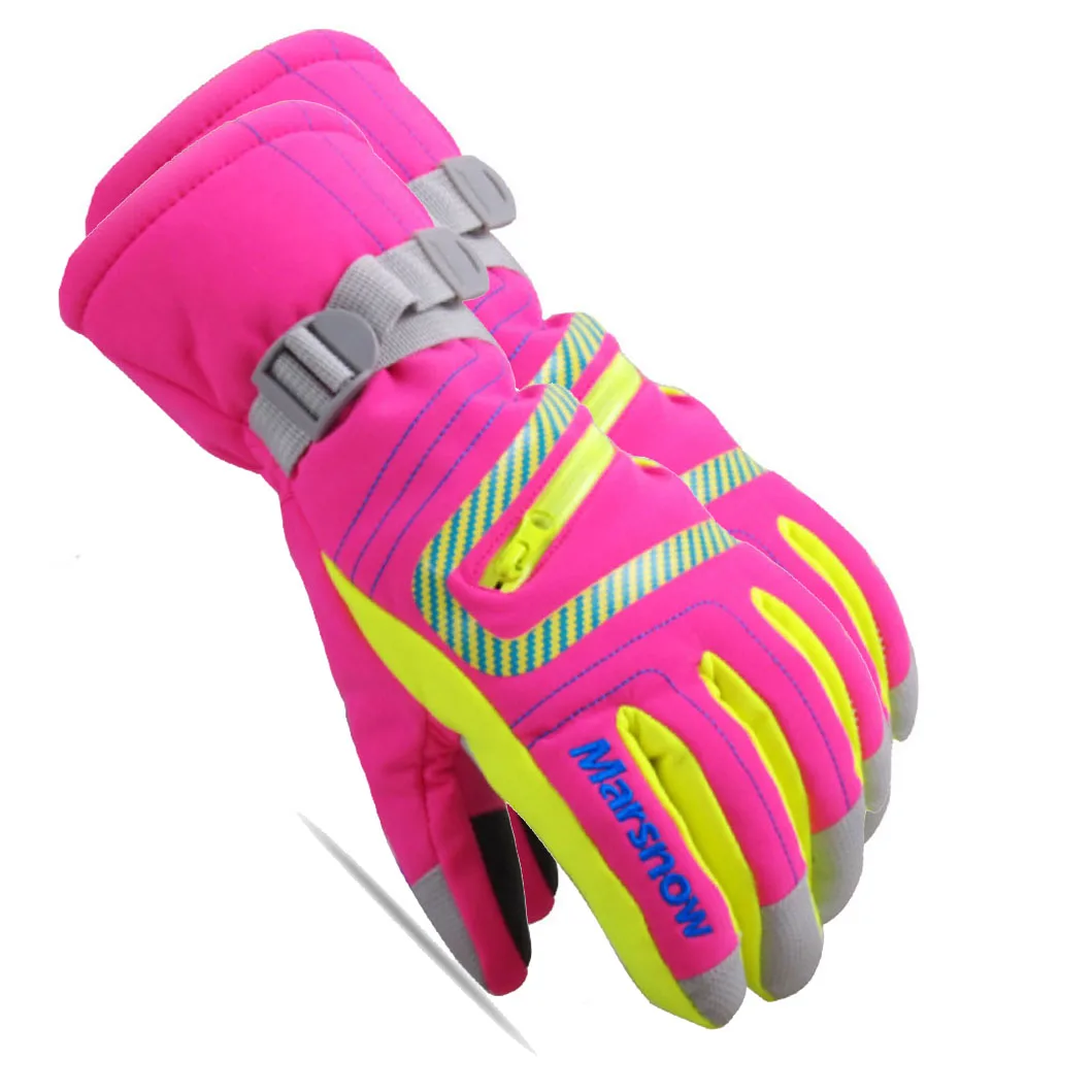 Rose Red Windproof Waterproof Ski Gloves Warm Snowboard Gloves Non-slip Motorcycle Riding Winter Gloves Unisex Snow Gloves for Men Women - Цвет: Rose Red
