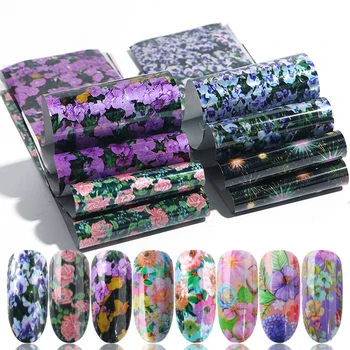 

16pcs Mixed Flowers Stickers On Nails Foil Transfer Starry Sky Summer Decals For Nail Art Decorations Manicure Designs SA795