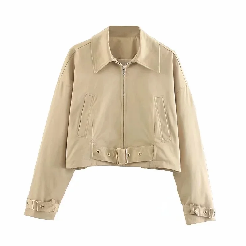 Женская одежда осень новая женская индивидуальность простой лацкан и пояс Пояс куртка короткое пальто длинный рукав Modis куртка женская