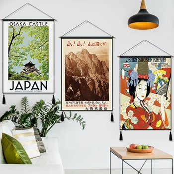 

Tokyo Japan Geisha Mount Fuji Vintage Travel Hanging Cloth Cotton Line Paintings Poster Home Decor Wall Hanging Tapestry Gift