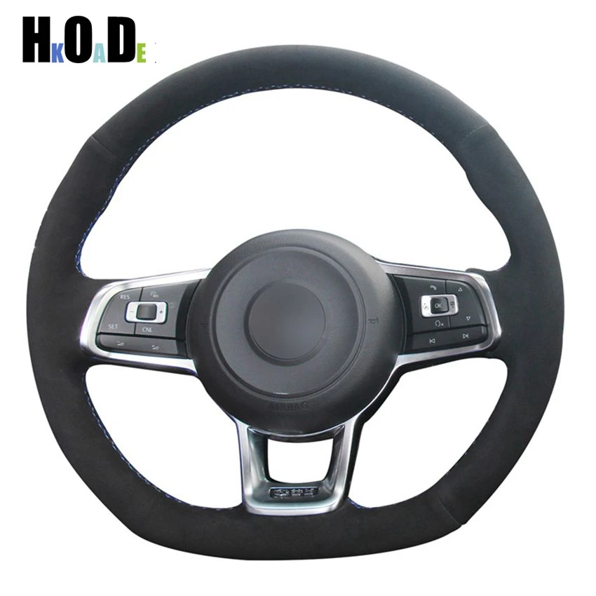DIY Hand-stitched Black Suede Car Steering Wheel Cover for Volkswagen VW Golf 7 GTI R MK7 Polo Scirocco 2015 2016 | Автомобили и
