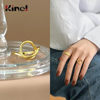 

Kinel Fine Jewelry Real 925 Sterling Silver 14K Gold Intertwined Ring ladies Trendy Minimalist Party Accessory Silver Ring Korea