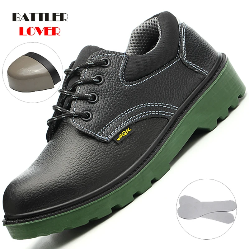 

Steel Toe Men Cow Leather Work Shoes Anti-smashing Anti-slip Steel Puncture Proof Construction Classical Man Safety Boots Unisex