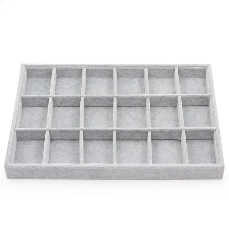 18grids tray35x24cm Мода ледяной серый бархат ювелирный лоток ювелирные изделия для хранения коробок Ожерелье Кольцо Серьги Кулон Дисплей Органайзер серия - Цвет: 18grids tray35x24cm