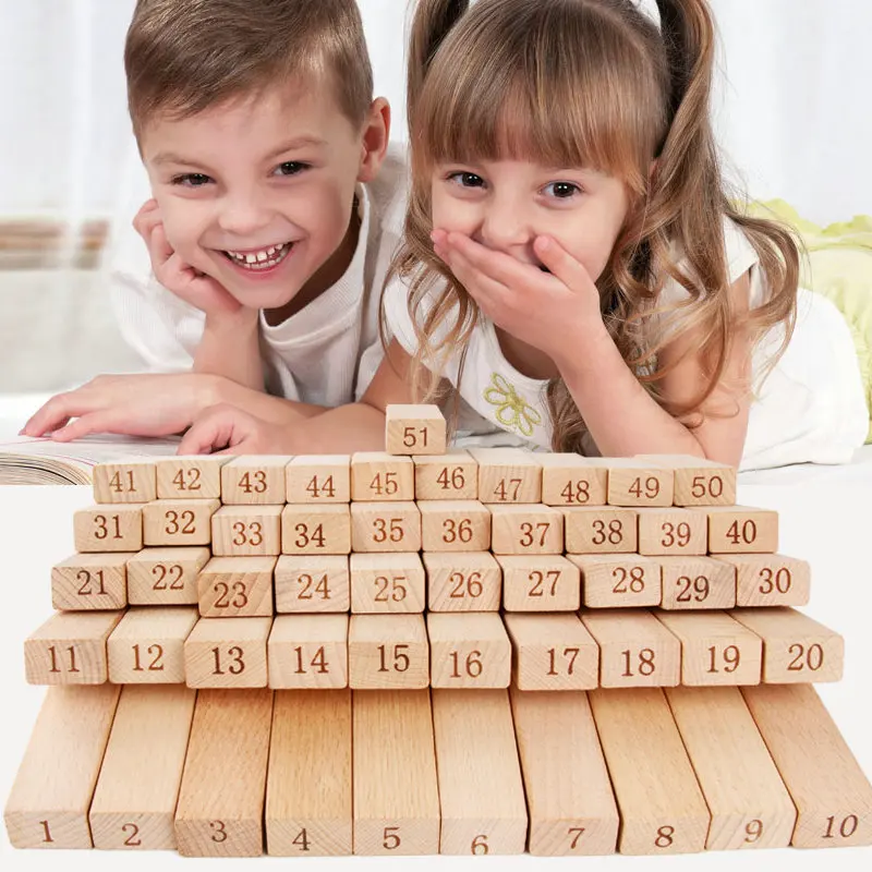  Free shipping Wooden Toys Jenga 51PCS large size Building Blocks Table Game Digital Domino Children