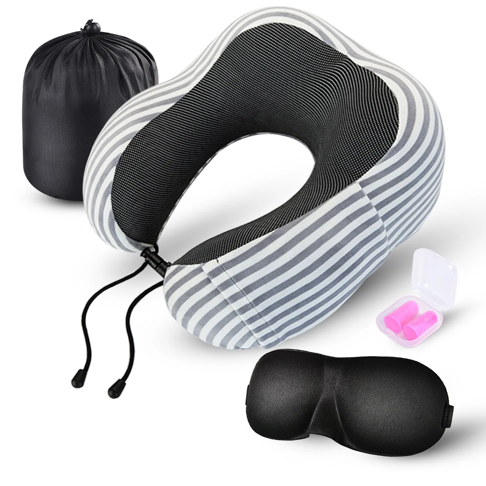 1 шт. u-образная подушка для шеи из пены с эффектом памяти массажная туристическая Подушка Комплект для путешествий с 3D масками для глаз, беруши роскошная сумка - Цвет: A8