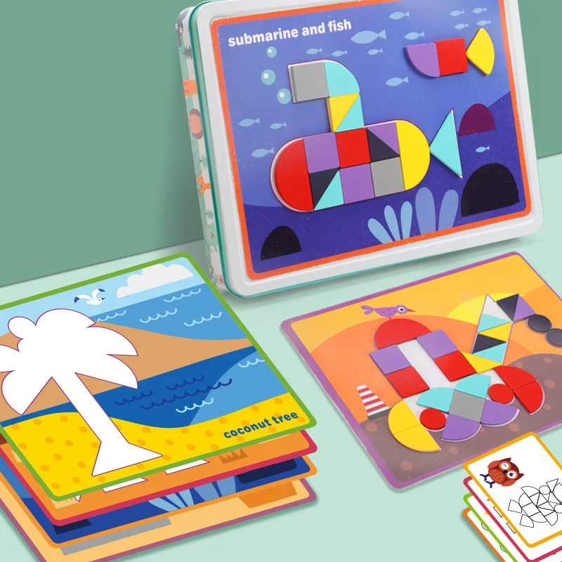

Baby Toy Wooden Creative Geometric Puzzle Drawing Board Building Blocks Children's Shaped Jigsaw Puzzle Kindergarten Toys