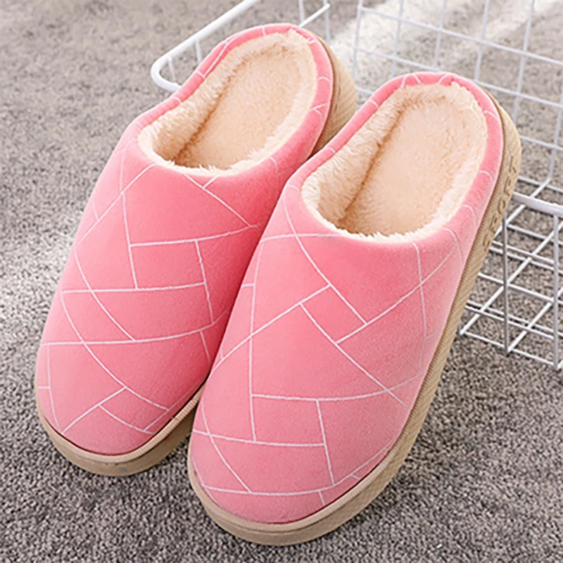 

2020 New Women Mens Winter Fur Home Slipper Couples Striped Flock Warm Non-slip Floor Home Slippers Indoor House Shoes MTX58