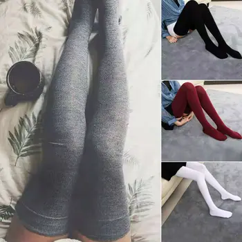 

2019 New Autumn Winter Women Warm Stockings Fashion Solid Cable Knit Over knee Long Boot Thigh-High Female Stockings