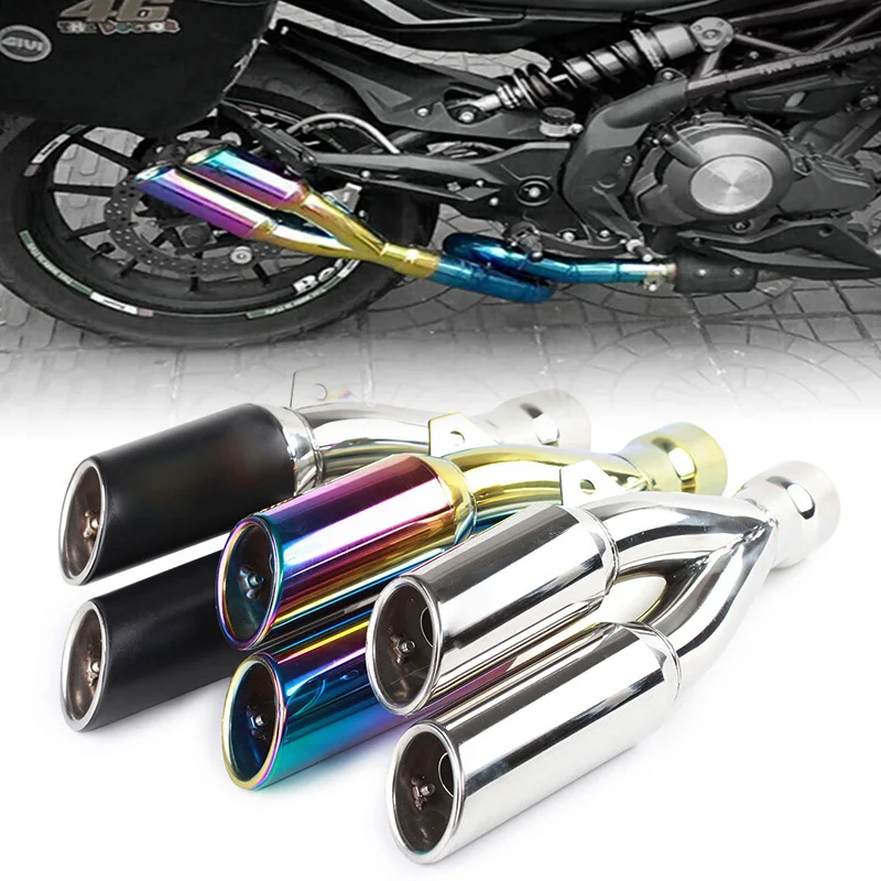 General Purpose Motorcycle Stainless Steel Exhaust Pipe Dual Outlet