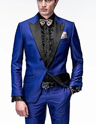 Royal Blue One Button Groom Tuxedos Peak Lapel Groomsmen Men Wedding Tuxedos Suit costume homme terno(Jacket+Pants