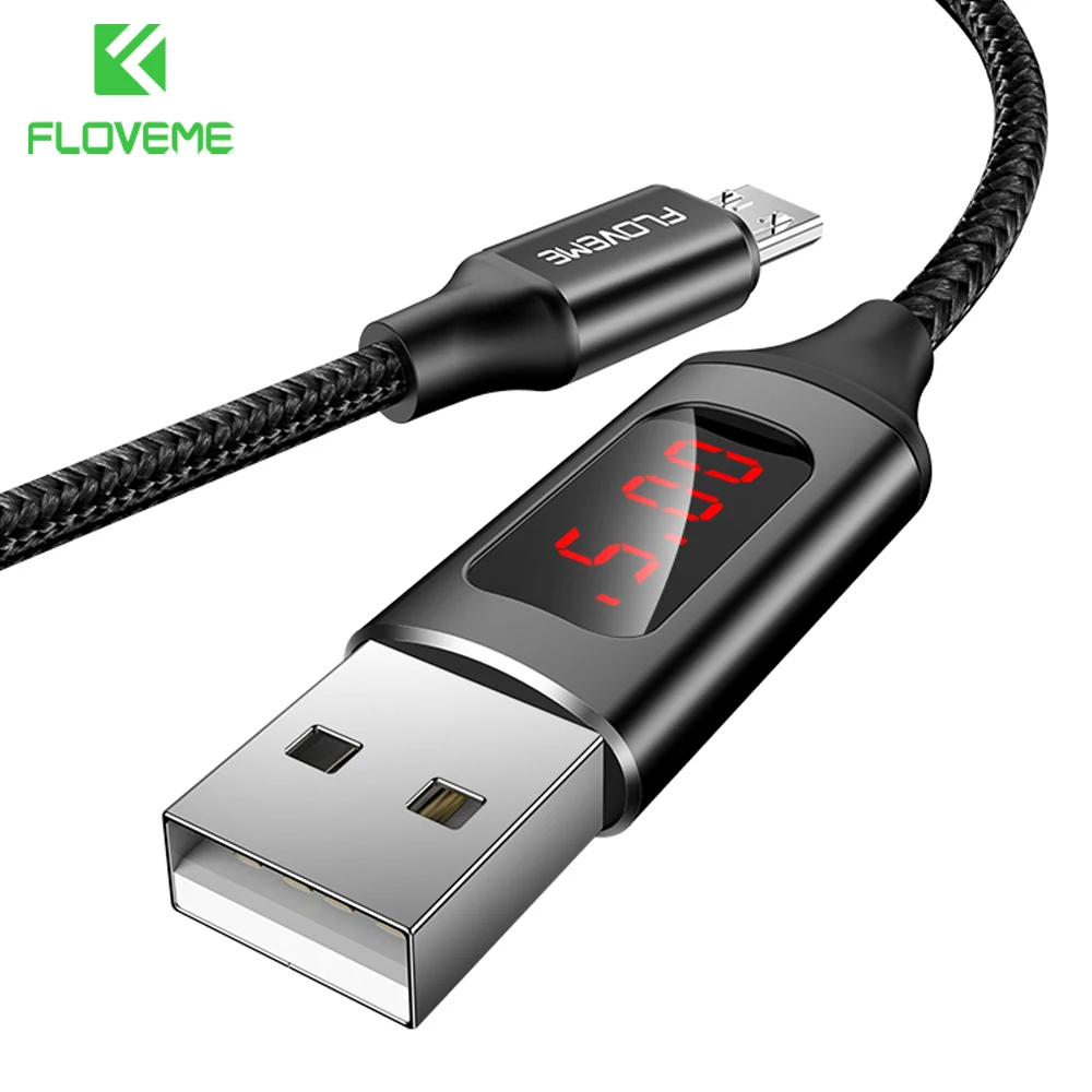FLOVEME светодиодный цифровой USB кабель для iPhone XR Micro Type C мобильный телефон зарядки
