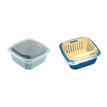 

3Pcs Double-Layer Plastic Drain Basket Storage Basket with Lid for Household Kitchen Storage Box